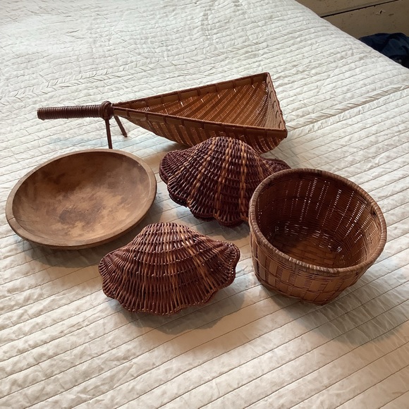 Vintage Other - Bundle Vintage Boho Baskets Wood Bowl